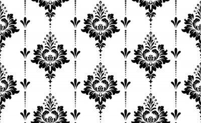 Papier peint à motif  Wallpaper in the style of Baroque. Seamless vector background. White and black floral ornament. Graphic pattern for fabric, wallpaper, packaging. Ornate Damask flower ornament