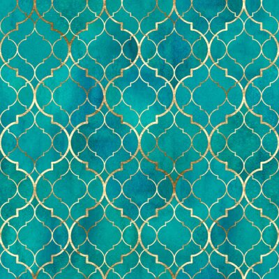 Papier peint à motif  Watercolor abstract geometric seamless pattern. Arab tiles. Kaleidoscope effect. Watercolour vintage mosaic texture