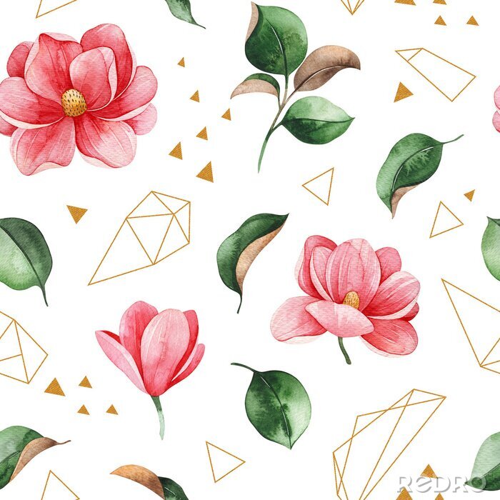 Papier peint à motif  Watercolor beautiful seamless  background. Magnolia flowers and leaves. Hand painted illustration. Perfect for print, packaging, wallpapers, textile and much more