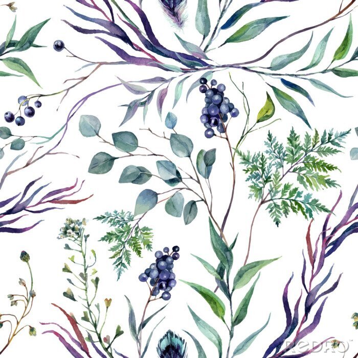 Papier peint à motif  Watercolor Botanical Greneery Pattern
