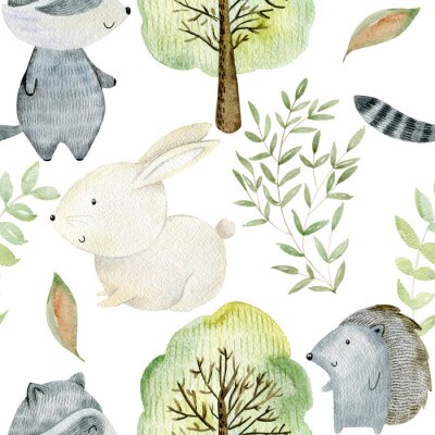 Papier peint à motif  Watercolor forest pattern.