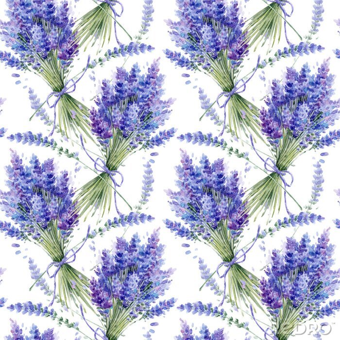 Papier peint à motif  Watercolor hand drawn texture (pattern) with lavender bouquets on white background