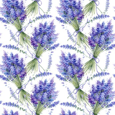 Papier peint à motif  Watercolor hand drawn texture (pattern) with lavender bouquets on white background
