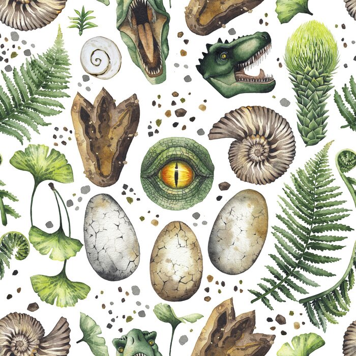 Papier peint à motif  Watercolor prehistoric collection