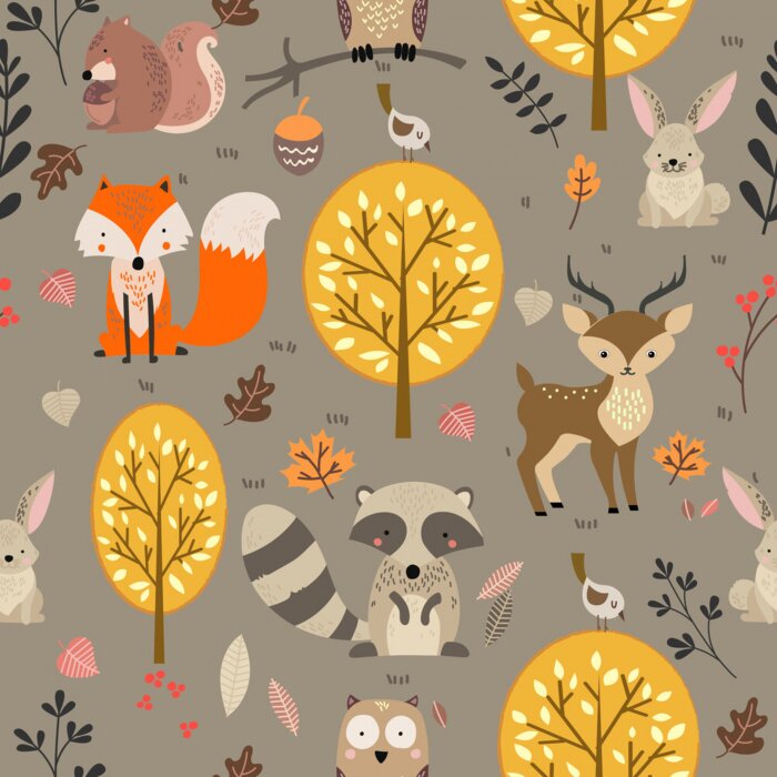 Papier peint à motif  Woodland animal seamless background illustration