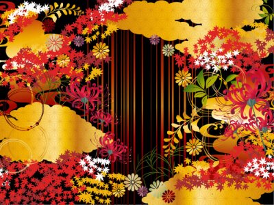 Papier peint à motif  秋紅葉金雲和柄背景素材