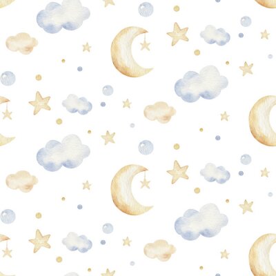 Étoiles, nuages ​​et lunes aux couleurs pastel