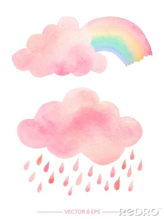 Papier peint à motif  Nuages ​​aquarelles et arc-en-ciel