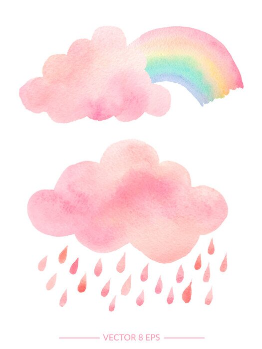Papier peint à motif  Nuages ​​aquarelles et arc-en-ciel