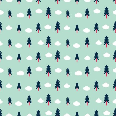 Papier peint à motif  Nuages ​​parmi les arbres verts