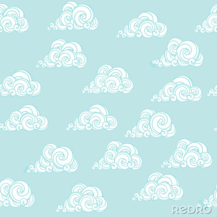 Papier peint à motif  Ornement de nuages ​​blancs dans le ciel bleu. Modèle sans soudure.