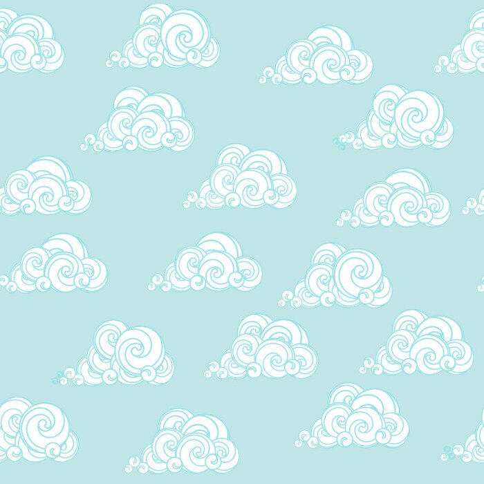 Papier peint à motif  Ornement de nuages ​​blancs dans le ciel bleu. Modèle sans soudure.