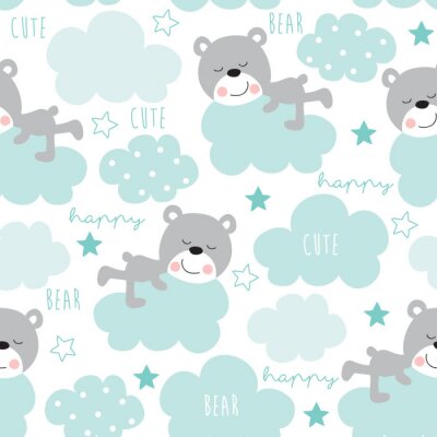 Papier peint à motif  ours en peluche sans soudure et nuages ​​modèle vector illustration