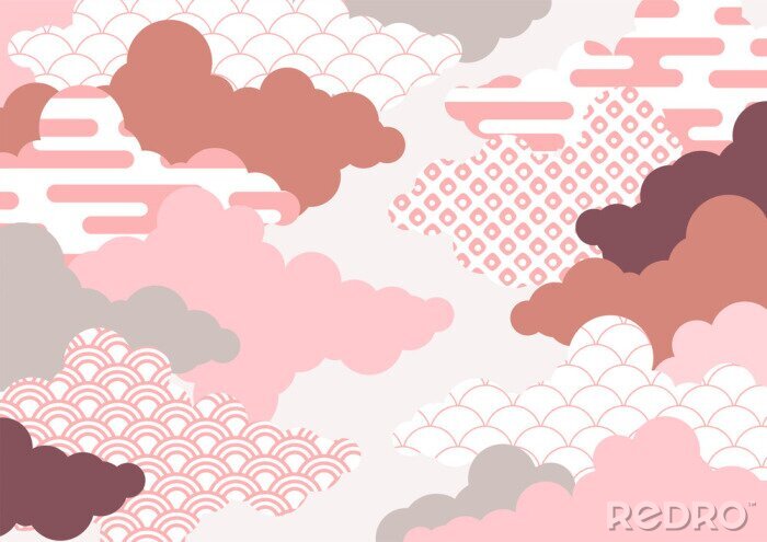 Papier peint à motif  和柄を用いた雲の背景イラスト　エ霞　青海波　鹿の子絞り