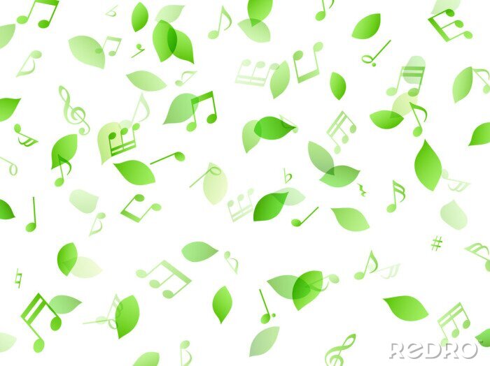 Papier peint à motif  舞う緑の葉と音符　背景素材