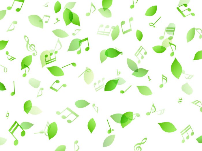 Papier peint à motif  舞う緑の葉と音符　背景素材