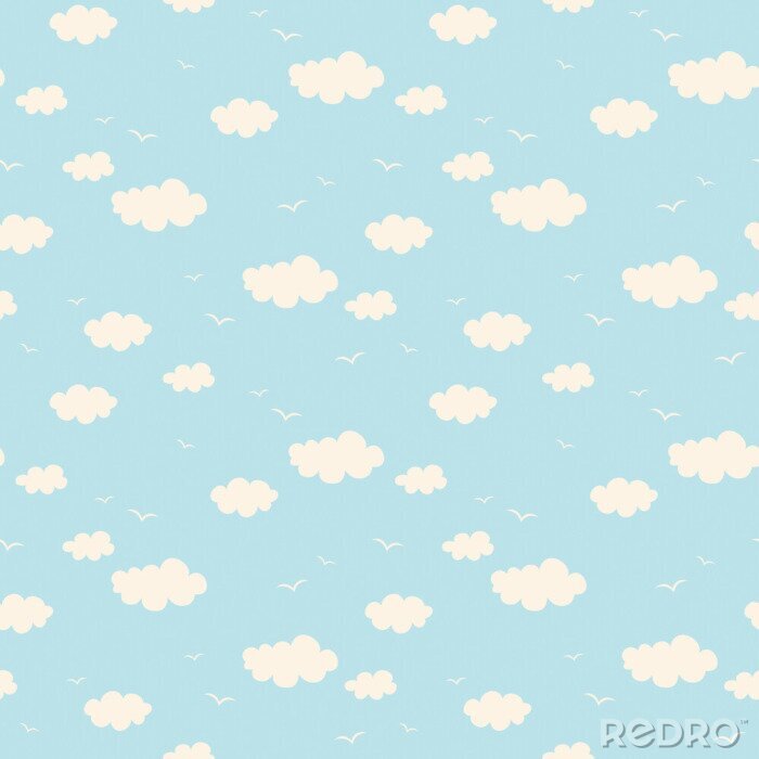 Papier peint à motif  pattern avec des nuages ​​et des oiseaux