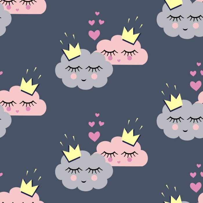 Papier peint à motif  Seamless avec couchage nuages ​​souriants dans l'amour pour les vacances. Design inhabituel pour la Saint Valentin. Enfant style de dessin. Vector illustration. Concept de fond Amour