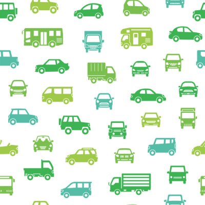 Papier peint à motif  色々な車のアイコンのシームレスパターン背景(シルエット)エコカラー