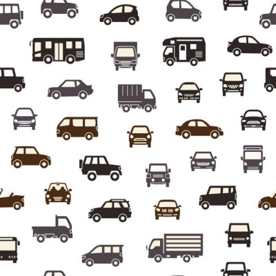 Papier peint à motif  色々な車のアイコンのシームレスパターン背景(シルエット)シックカラー