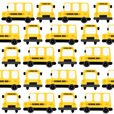 Papier peint à motif  Yellow school bus seamless pattern background. Design for fabric, wrapping, textile, wallpaper, apparel..