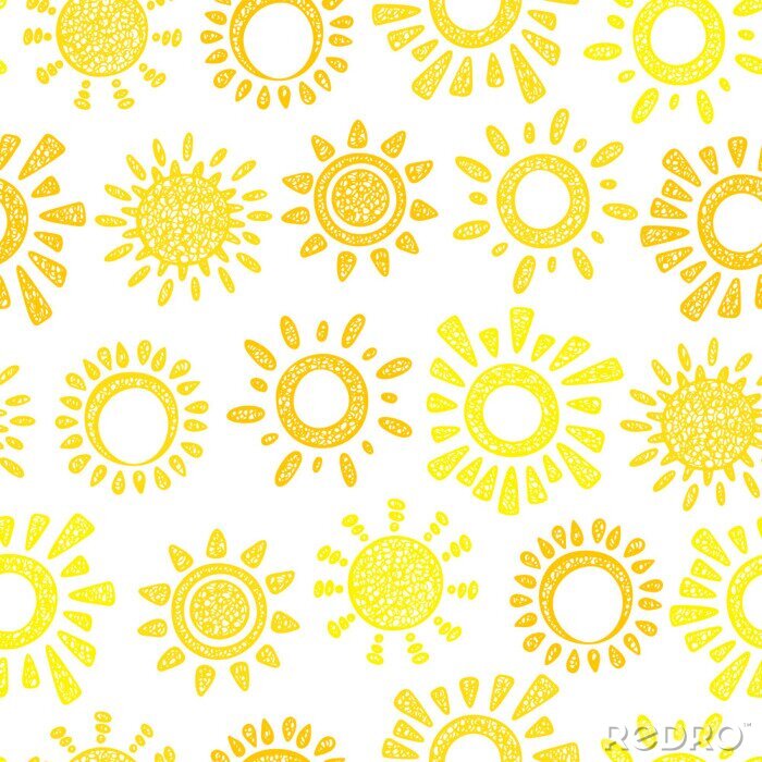 Papier peint à motif  Yellow Sun Vector Seamless pattern. Hand drawn doodle Different Suns. Background for kids.