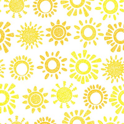 Papier peint à motif  Yellow Sun Vector Seamless pattern. Hand drawn doodle Different Suns. Background for kids.