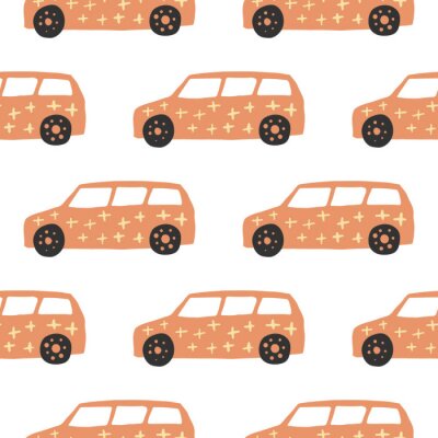 Papier peint à motif  Yelow car seamless pattern. Doodle cars vector illustration.