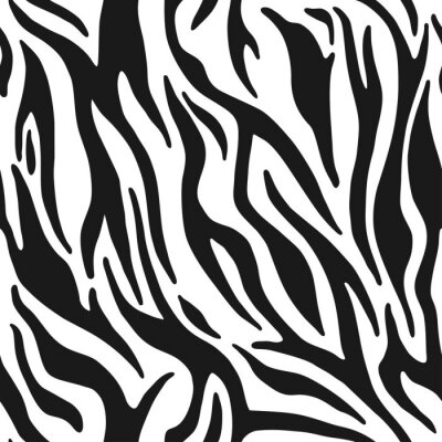 Papier peint à motif  Zebra print. Stripes animal skin, tiger stripes, abstract pattern, line background. Black and white vector monochrome seamles texture.