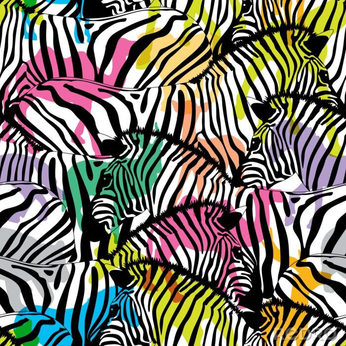 Papier peint à motif  Zèbres abstraits avec des taches de peinture colorées