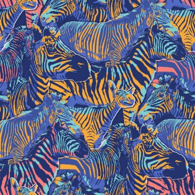 Papier peint à motif  Zèbres colorés dans un style abstrait
