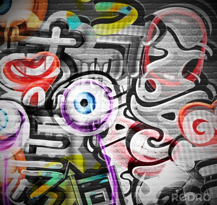 Papier peint  3D graffiti couleurs et gris