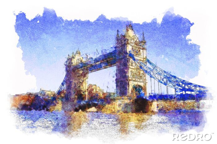 Papier peint  3D Londres aquarelle
