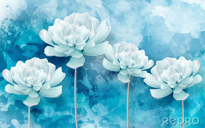 Papier peint  3d picture of blue flowers on a blue background 