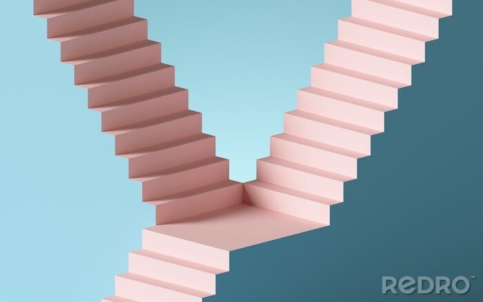 Papier peint  3d render, abstract background with steps and staircase, in pink and blue pastel colors. Architectural design elements.