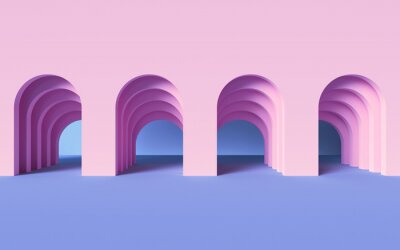 Papier peint  3d render, abstract modern geometric background, architectural concept, arch inside pink wall, paper layers