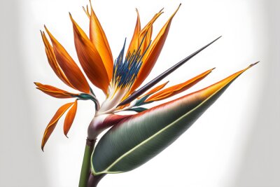 Papier peint  3d render illustration flower Strelitzia reginae, bird of paradise abstract with a white background