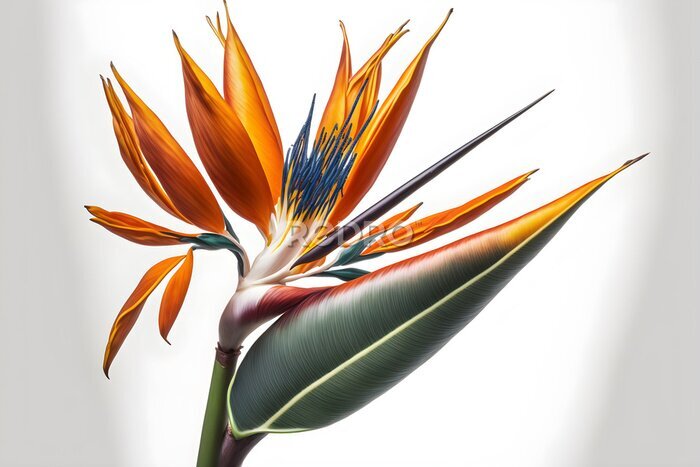 Papier peint  3d render illustration flower Strelitzia reginae, bird of paradise abstract with a white background