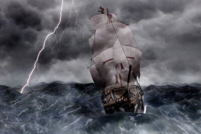 Papier peint  3D Segelschiff Galeone dans stürmischer Voir