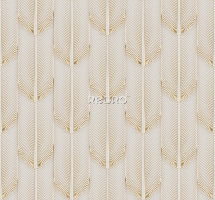 Papier peint  3D Wallpaper simulating 3D panels tropical leaves of copper metal on white background. High quality seamless texture.