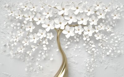 Papier peint  3d wallpaper tree silver flower