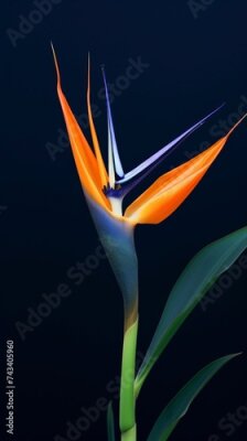 Papier peint  A beautiful Bird of Paradise flower on a dark blue gradient background, flickr.