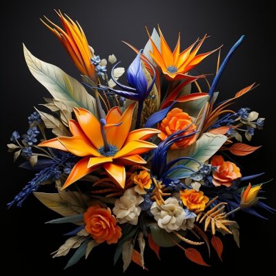 Papier peint  A breathtaking panoramic shot of a Bird of Paradise (Strelitzia reginae) plant, with its vibrant orange and blue flowers stretching across the frame