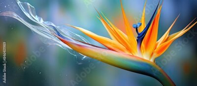 Papier peint  A close up image of a Bird of Paradise flower in a nature garden featuring abstract elements and a shallow depth of field The flower is displayed against a textured background creating a visually str