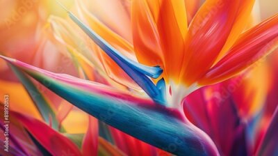 Papier peint  A close-up of a vibrant bird of paradise flower with its unique shape and bright colors.