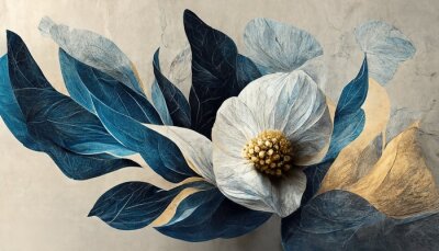 A flower with many leaves is depicted on the canvas.