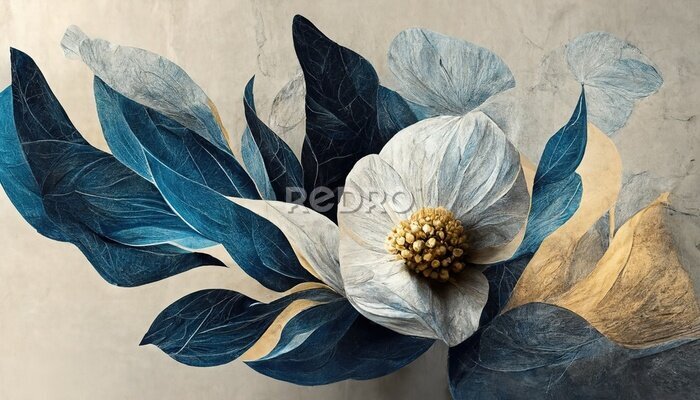 Papier peint  A flower with many leaves is depicted on the canvas.