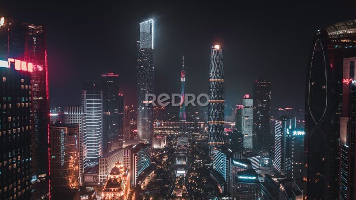 Papier peint  A Panorama urbain avec gratte-ciel illuminés