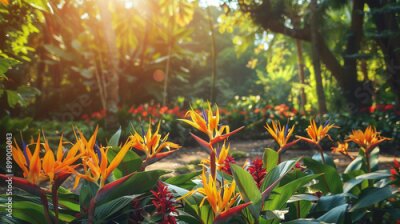 Papier peint  A Picturesque Flower Garden Displaying Fresh Strelitzia Blooms Amidst Lush Greenery