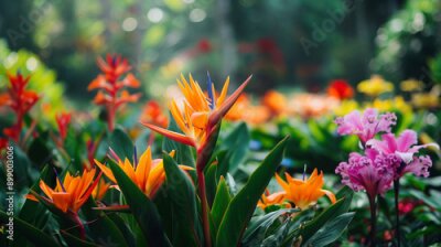 Papier peint  A Picturesque Flower Garden Displaying Fresh Strelitzia Blooms Amidst Lush Greenery